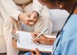 © C Davids/peopleimages.com - Nurse, clipboard and medical checklist with patient for healthcare, life insurance or hospital service. Closeup doctor writing notes, consulting and report documents of surgery, test results and data