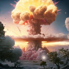 Explosion Of Nuclear Bomb During War Actions AI Image