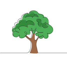 Wall Mural - continuous one line drawing green tree fertile on white background, trees for decorating gardens, pa