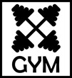 Two dumbbells for training and the inscription GYM logo in the border