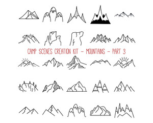 Wall Mural - Collection of outline mountain emblems. Part 3