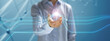 © Paulista - Composite image of hand holding glowing source of connection lines. Concept about innovation and future in network technologies, internet data speed.