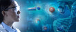 © Paulista - Doctor or chemist analazing charts and infographics about efficacy of virus vaccine. 3D rendering elements. Concept about coronavirus vaccine booster stats.