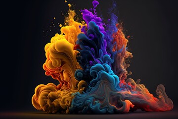 Wall Mural - illustration of Colorful paint smoke on abstract black background