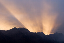 Rays From Sunset Over Lizard Range, Fernie, British Columbia, Canada.
