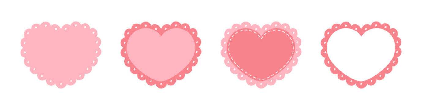 scalloped edge stitched heart frame badge set. simple label sticker template. cute valentines day fr