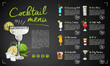 Cocktail menu. Vector graphic design, template. Black background. Sketch hand drawn illustrations.