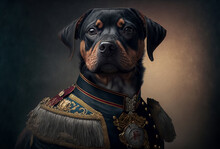 A Portrait Of A Dog Wearing Historic Military Uniform. Pet Portrait In Clothing. Generative Ai