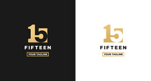 Number 15 Logo Or Logo Number 15 Isolated On White And Black Background. Logo Number 15 Elegant. Suitable For Brand Logos Or Products With The Brand Name Fifteen. Number 15 Logo Simple Gold Color