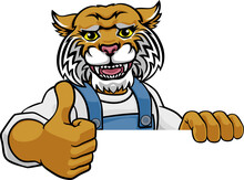 Wildcat Mascot Plumber Mechanic Handyman Worker