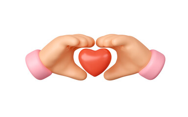 3d icon hands gesture with red heart. cartoon heart symbol isolated on pink background with clipping path. 3D render illustration