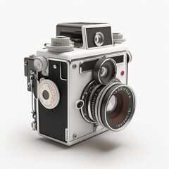 Old camera illustration, white background. AI