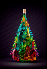 Wall Mural - Generative AI abstract render of a Christmas tree made of bottles