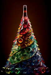 Wall Mural - Generative AI abstract render of a Christmas tree made of bottles