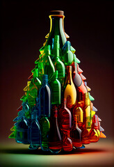 Wall Mural - Generative AI abstract render of a Christmas tree made of bottles