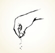 A hand is holding a pinch of salt. Vector drawing