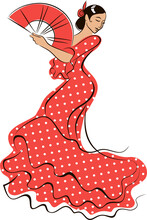 Flamenco Dancer. Woman Dancing Flamenco In Spanish Traditional Dress