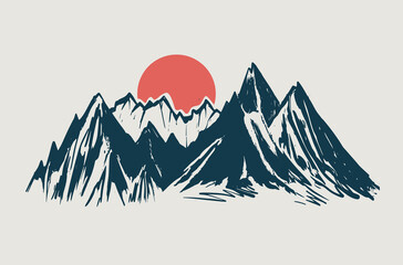 Wall Mural - Camping, Mountain landscape, sketch style, vector illustrations.