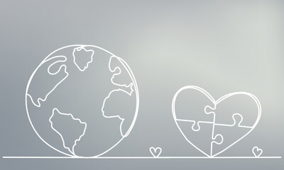 Wall Mural - earth and heart sketch continuous line drawing, vector