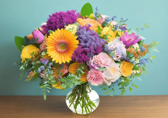 Wall Mural - Beautiful, vivid, colorful mixed flower bouquet still life detail Generative AI