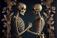 A Pair Of Skeletons In A Loving Posture Symbolizing Love Beyond The Grave, Generative AI