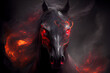 Black burning demonic horse with fiery eyes