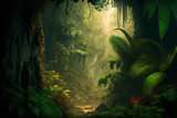 Fototapeta  - Fantasy forest jungle scene AI Generative	

