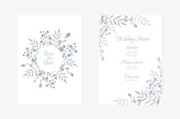 Wall Mural - Wedding Invitation cards. Light blue Watercolor style collection design, invitation and menu template.