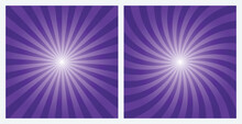 Indigo Purple Rays Background. Deep Purple Sunburst Pattern Background Set. Radial And Swirl Retro Style Background  In Pop Art Style.