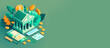 © anna_leni - Bank Isometric Building. Finance Institution. Government Insurance or Money Illustration. Generative AI.
