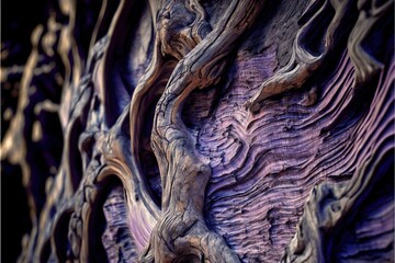 Wall Mural -  a close up of a tree trunk with a purple background and a black background with a white border around it and a black border around the tree trunk with a knot at the end of. Generative AI