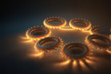  A Circle Of Lights That Are On A Table With A Black Background And A Black Background With A White Border And A Blue Border With A Light That Is Surrounded By A Few Orange Circles.