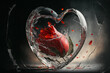 © Lukas Juszczak - Broken glass heart with a rose and petals inside on a dark background, generative ai