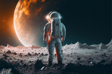 Wall Mural - astronaut looks at the planet, travel to another planet, art, ai generation