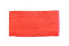 Red Microfiber Cloths Isolated On White. Row Of Colorful Microfiber Towels.