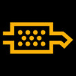 Amber vector graphic on a black background of a dashboard warning light for the diesel particulate filter