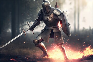 Wall Mural - Epic Knight in Iron Armor, fantasy illustration