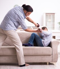 Wall Mural - Father beating and punishing his sone