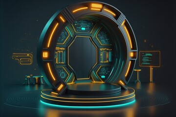 Leinwandbilder - Futuristic circle 3D lab - stage in hud style. Blank podium for show your product. 3d illustration