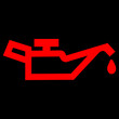 Red vector graphic on a black background of a dashboard warning light for low oil pressure