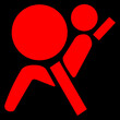 Red vector graphic on a black background of a dashboard warning light for airbag malfunction