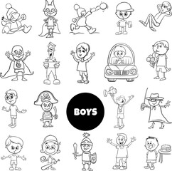 Wall Mural - cartoon teen and elementary age boys set coloring book