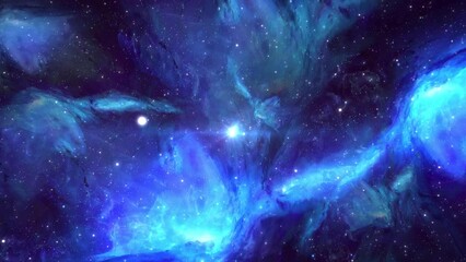 Wall Mural - space travel through the vast blue cosmos through nebulae and galaxies to a shining bright star. abs