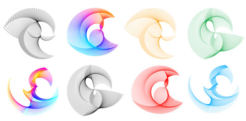  Set design element circle. Isolated bold vector colors  golden ring from. Abstract glow wavy stripes of many glittering swirl created using Blend Tool. Vector illustration EPS10 for your presentation