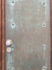 Poster - a green gray copper door with rivets