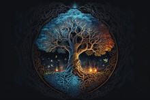 Ying Yang Concept Of Balance Yggdrasil Tree Of Life Norse Mythology. Balance Concept. Generative Ai