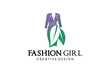 Beauty fashion dress logo design with creative leaf concept