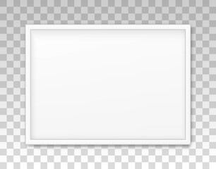 Wall Mural - mockup white frame photo on wall. mock up picture framed. horizontal boarder with shadow. empty phot