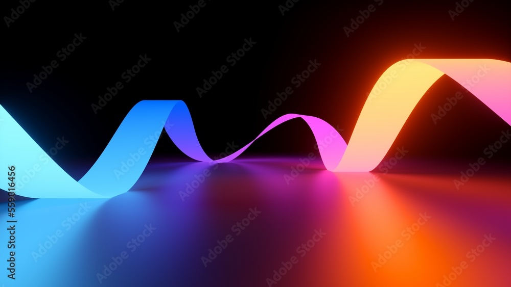3d rendering, abstract neon background with wavy glowing ribbon Stock ...