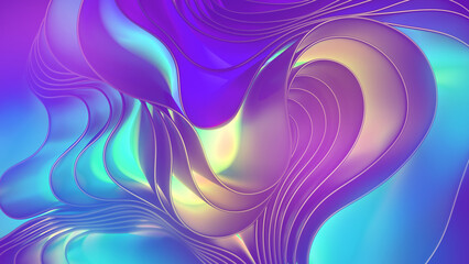 Wall Mural - 3d rendering, abstract iridescent background with layers and folds, waving and fluttering. Modern wallpaper